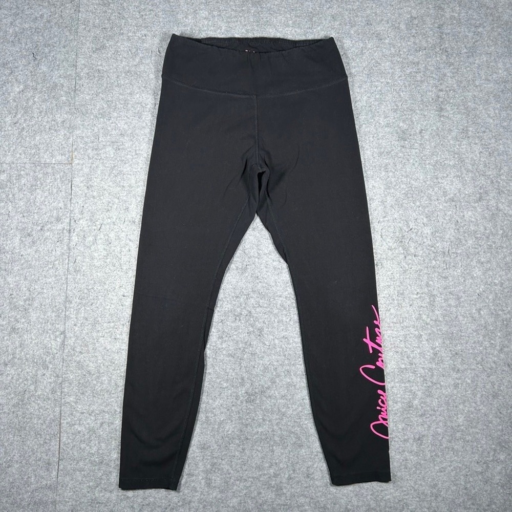 Juicy Couture Leggings Womens Large Black Pink Script Logo Athletic Yoga